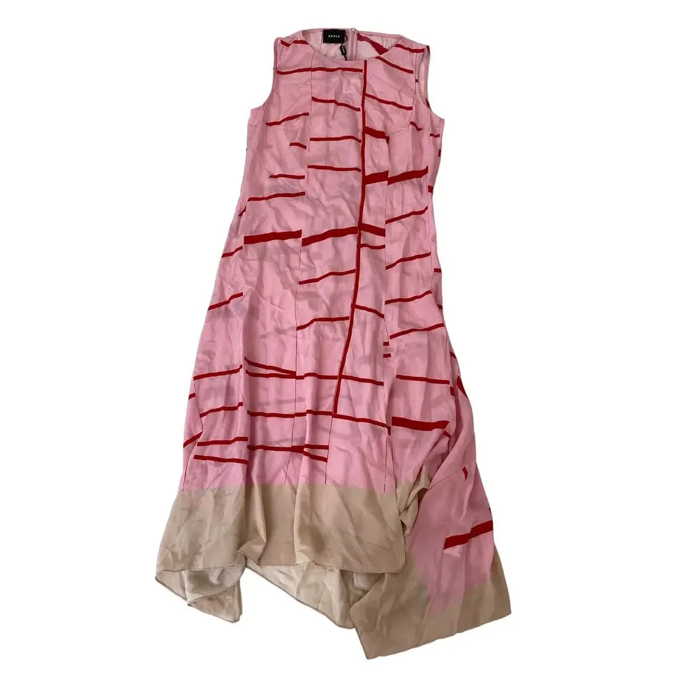 AKRIS Broken Stripe Sleeveless Midi A-Line Silk Dress US 8 - Picture 3 of 12